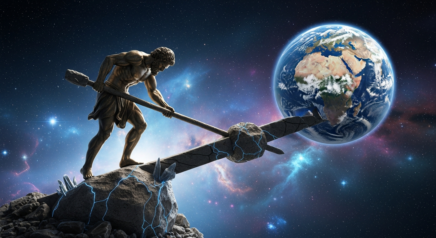 Atlas using a lever to move the Earth