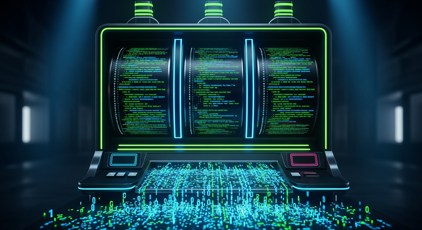 A slot machine with code on the reels